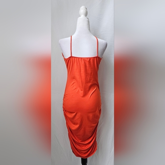 Large MadRag Orange Ruched Bodycon Midi Dress - Picture 2 of 4